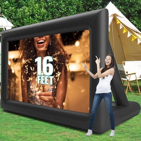 A large inflatable outdoor movie screen