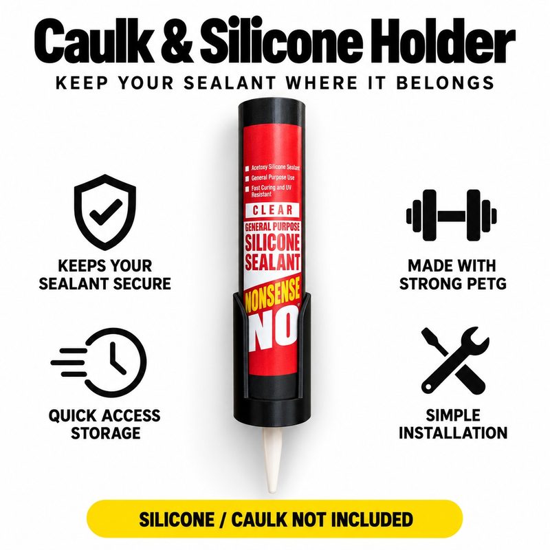 A 310ml silicone cartridge held nozzle-down in a black wall-mounted holder
